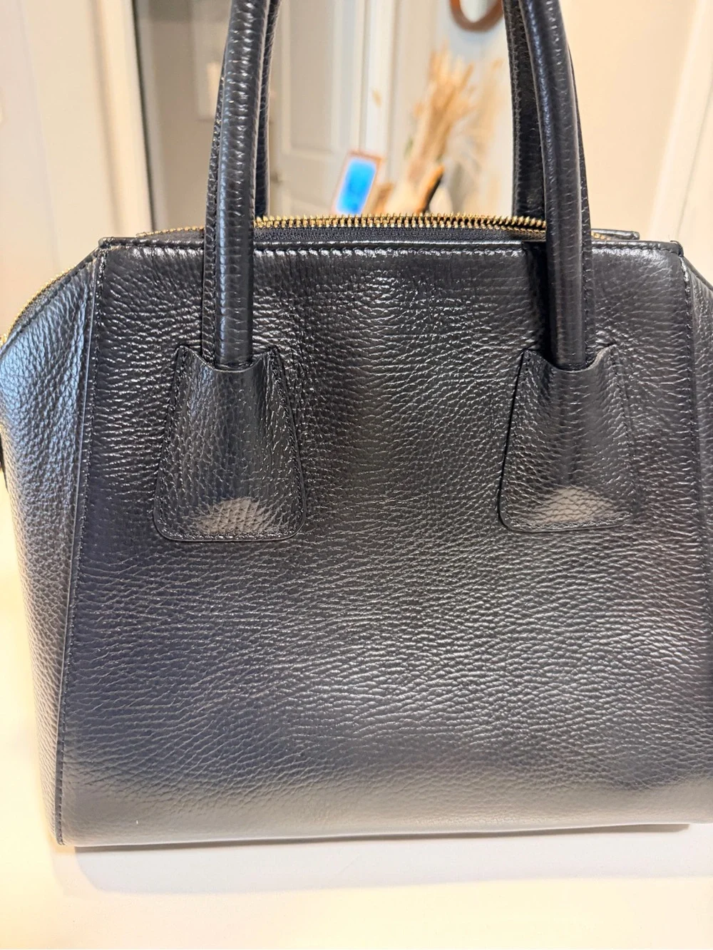 Mario Valentino Black Leather Studded V Logo Satchel Made in Italy